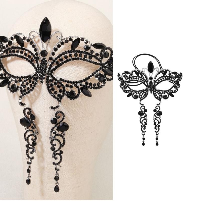 Temperament Rhinestones Jewelry Masquerade Half Face Eye Masks with Adjust Strap