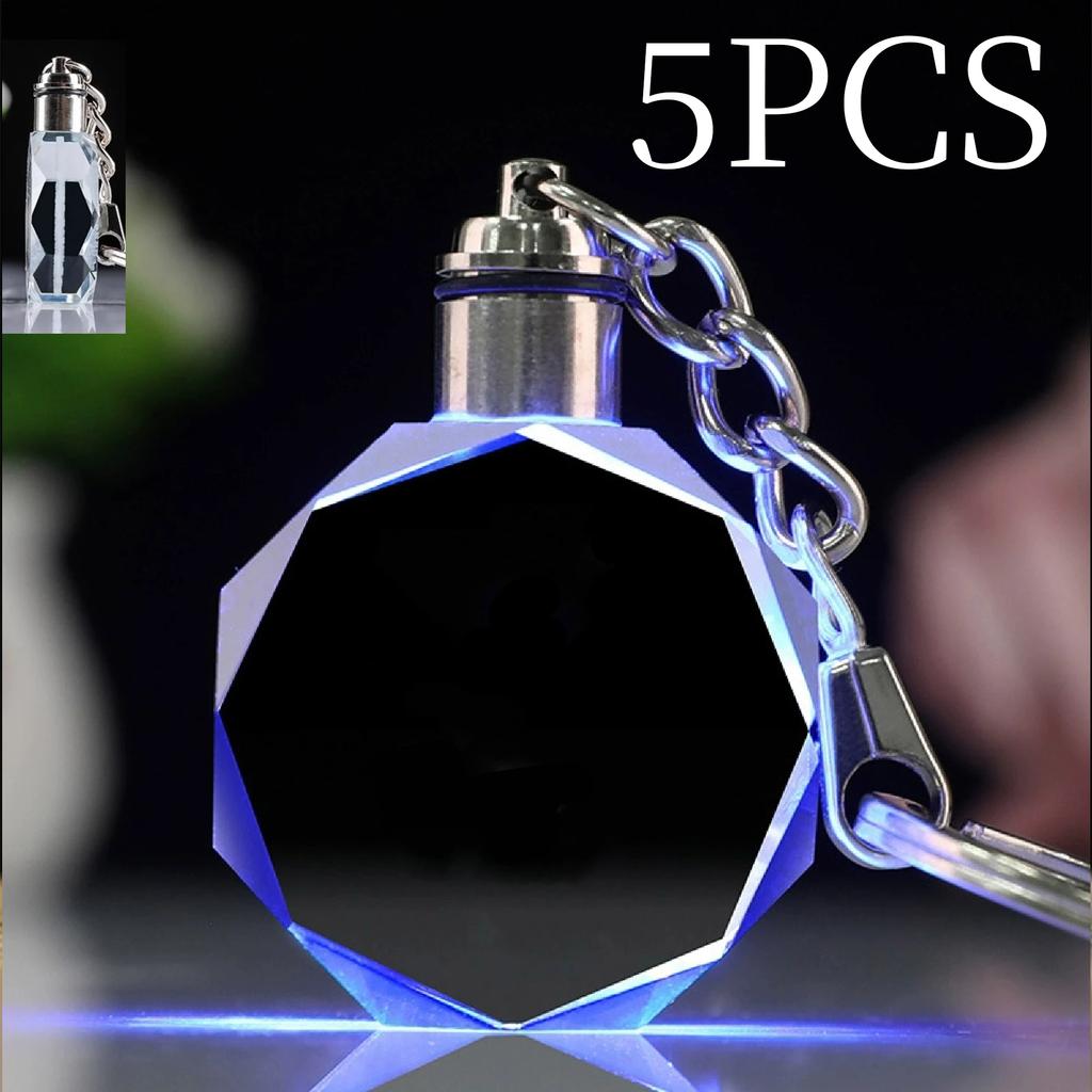 5PCS Crystal Keyring Pendant With LED Light Personalized Glass Commemorative Pendant Souvenir for Luminous Interior Accessories