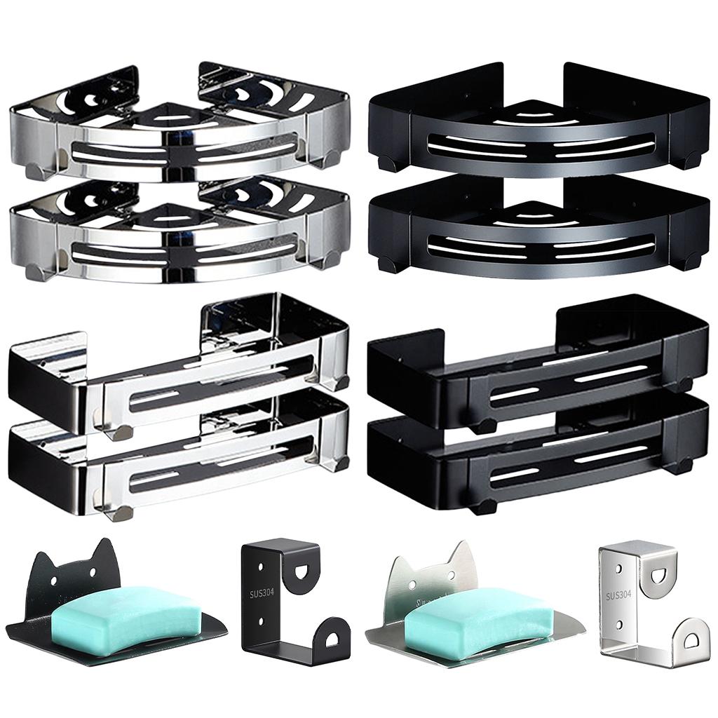 Bathroom Shower Corner Shelf with Two Hooks Stainless Steel, Wall Mount Shelves