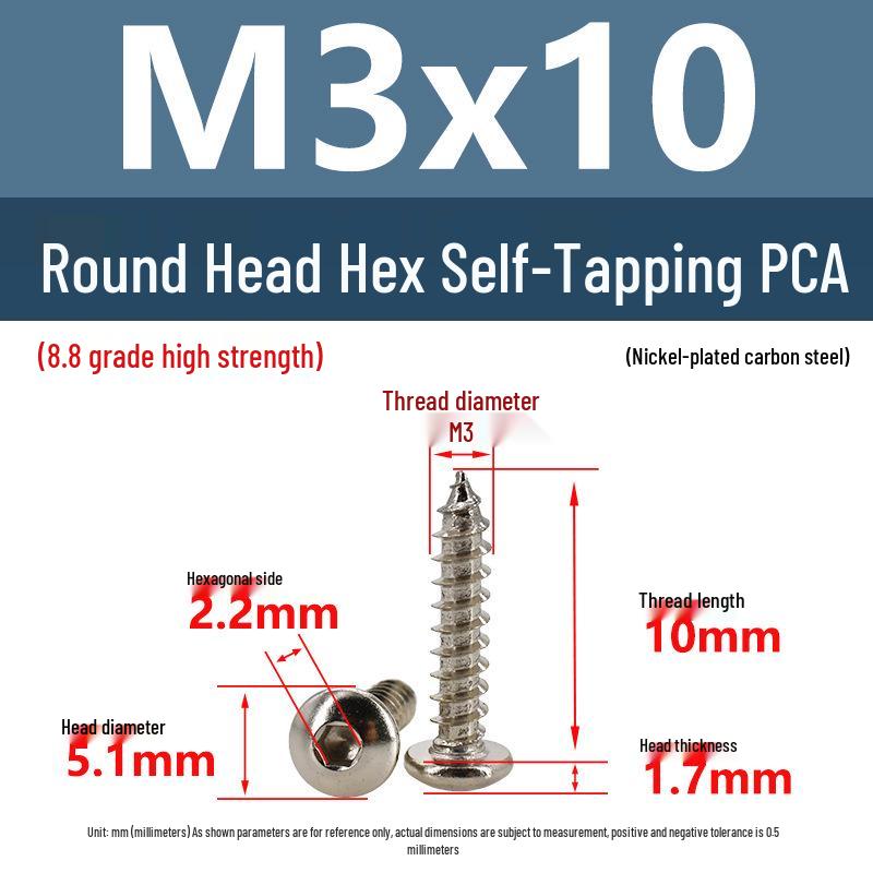 8.8 Grade Round Head Hex Socket Self-Tapping Screws M2-M4 Carbon Steel Bolts