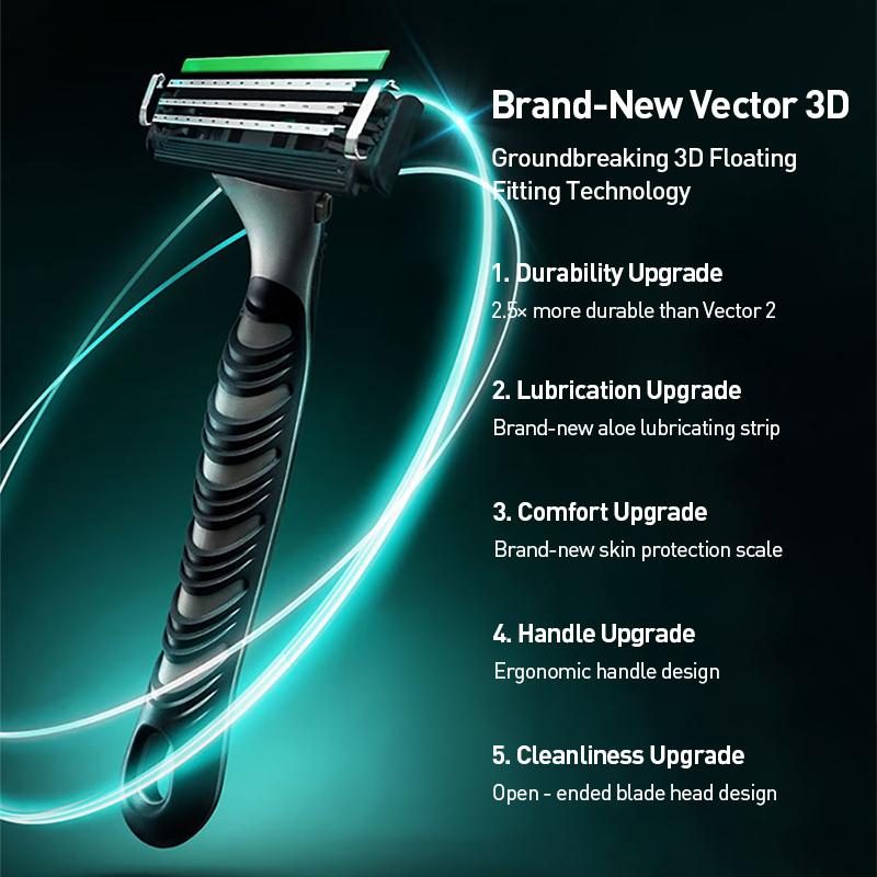 Gillette Vector 3D Razor for Men with Ultra Thin 3 Layer Sharp Shaver Replace Refills 1handle 4 Blades