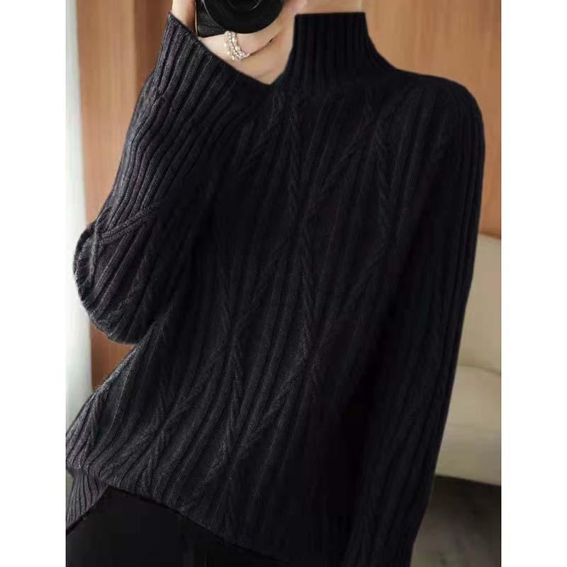 

Жіночий напіввисокий горловину Twist Bottoming В’язання осінь і зима Новий однотонний модний светр з довгими рукавами Lazy Hobbies Outside S чорний