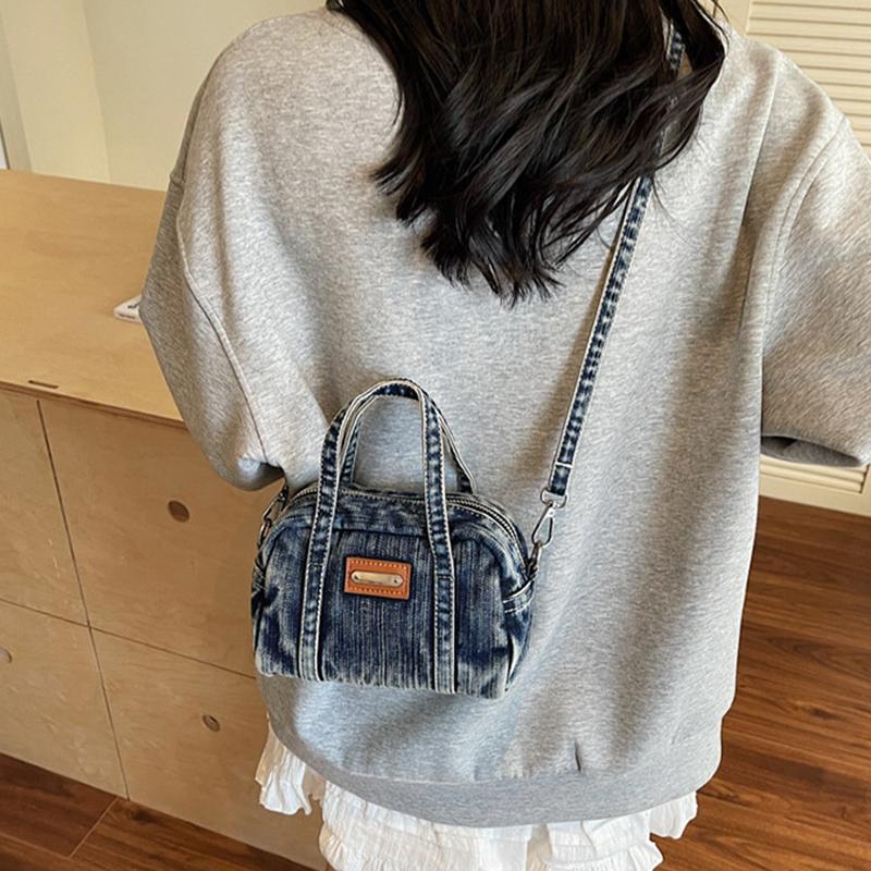 Vintage Denim Women's Small Purse and Handbags Large Capacity Bowling Crossbody Bags Versatile Shoulder Bags CLE