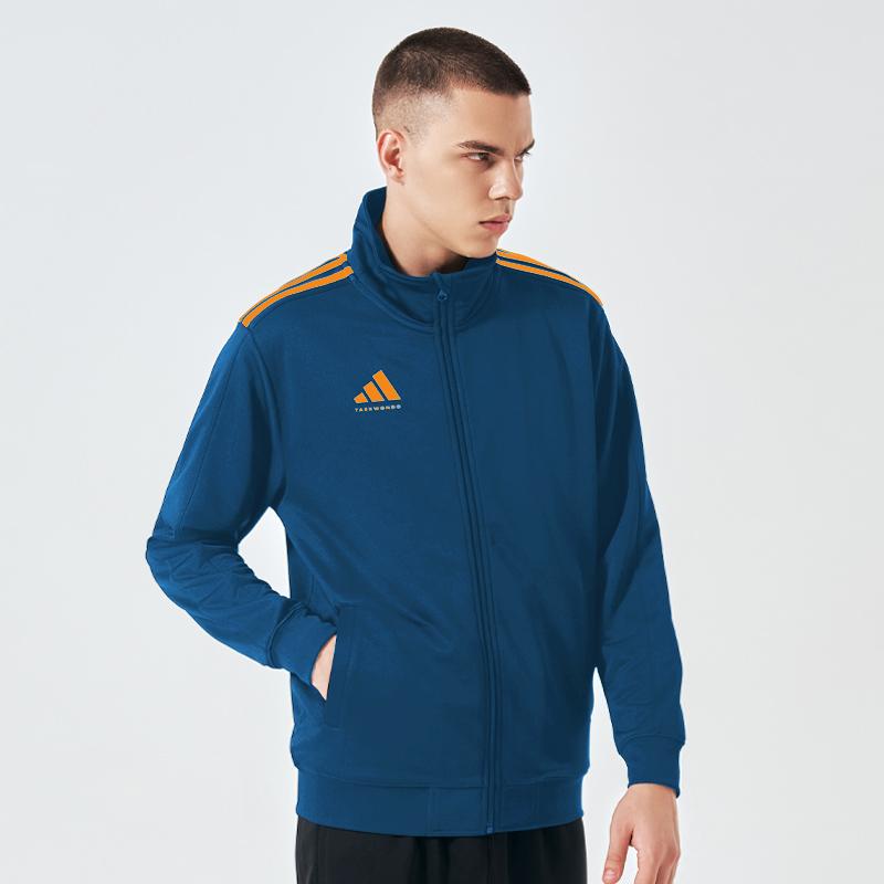 Adidas Taekwondo Retro Sports Solid Color Stand Collar Casual Brand Logo Jacket Men Jacket Dark-Blue Orange TR90JT-BO