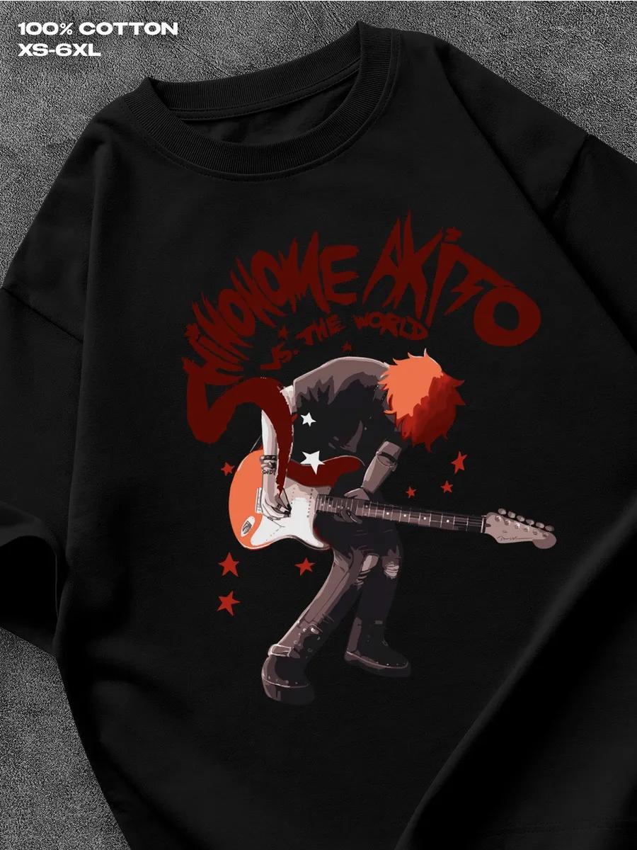 Akito Shinonome black T‑shirt Mens Tshirt Womens Tshirts with Letters Print Short Sleeves T-Shirt Casual Street Tee Shirt Top S