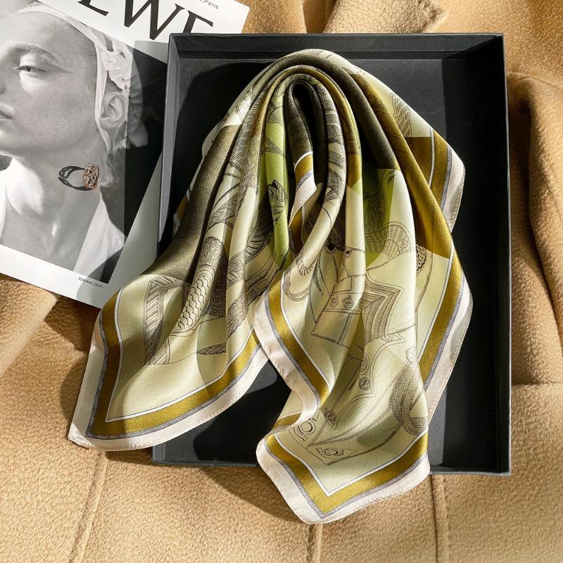 Spring new silk mulberry silk green saddle printed plain crepe satin silk scarf women's gift silk scarf