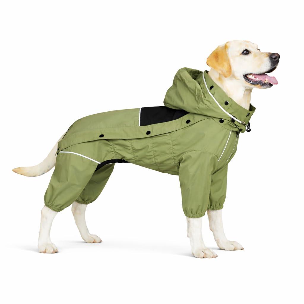 Waterproof dog raincoat with removable hood Outdoor full-body dog jacket Windproof and snow-proof all-season jacket