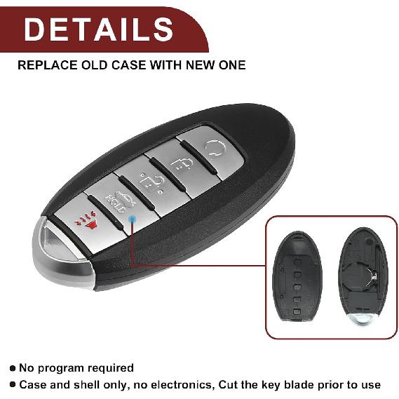 Schlüsselanhänger-Schale für Nissan Maxima 2013-2018 5 Tasten Kunststoff Ersatz | Keyless Entry Fernbedienung Schlüssel Schale 1 Stück