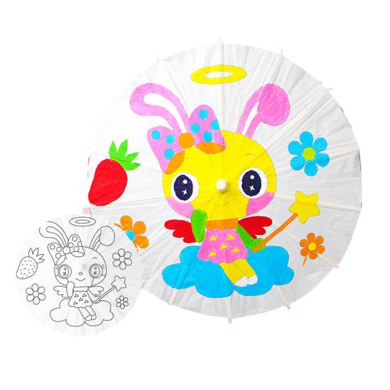 40/60CM DIY Hand-Painting Paper Umbrella Chinese Style Decorative White Oil-paper Umbrella with Wooden Handle Kids Coloring Oriental Umbrella Crafts