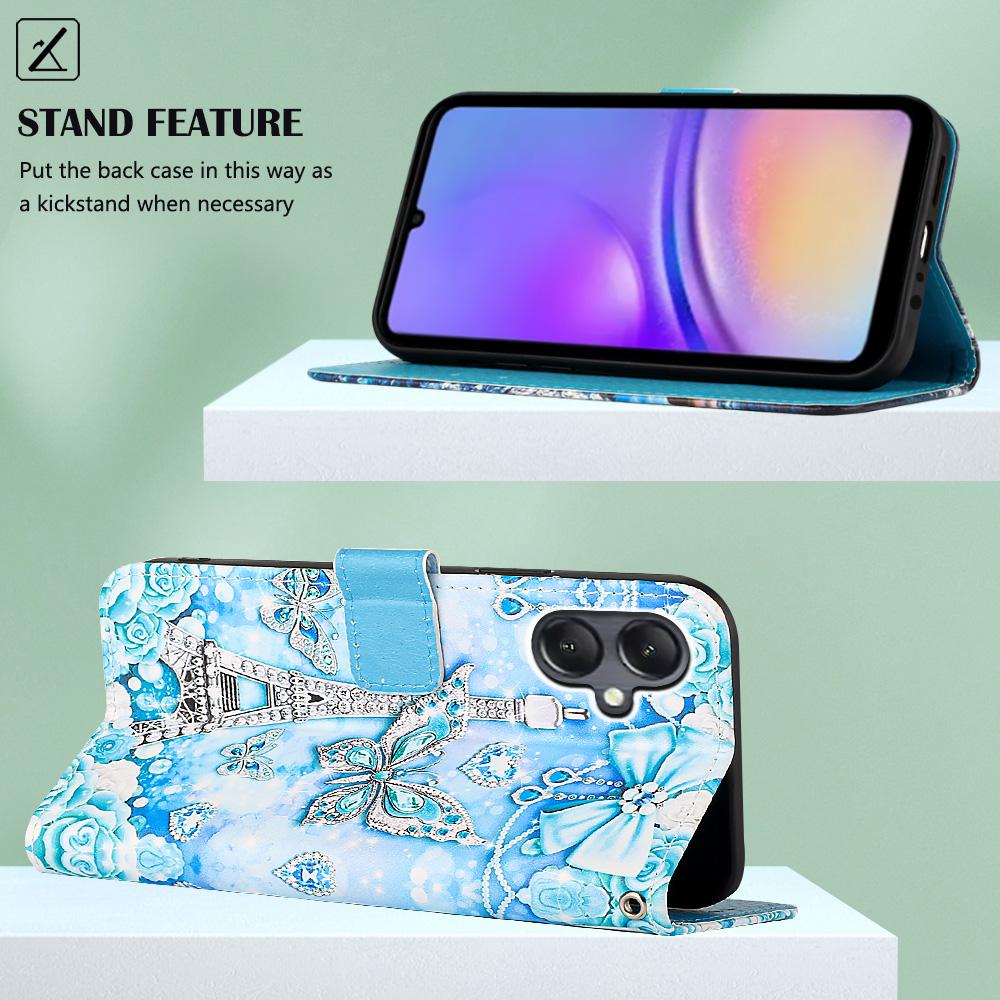 Für Samsung Galaxy A15 4G Lederhülle mit Trageriemen und Kartenhalter Musterdruck Handy Ständer Hülle