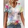 Summer Women's 3D Printed V-Neck T-Shirt Fashion Versatile Breathable Trend Casual