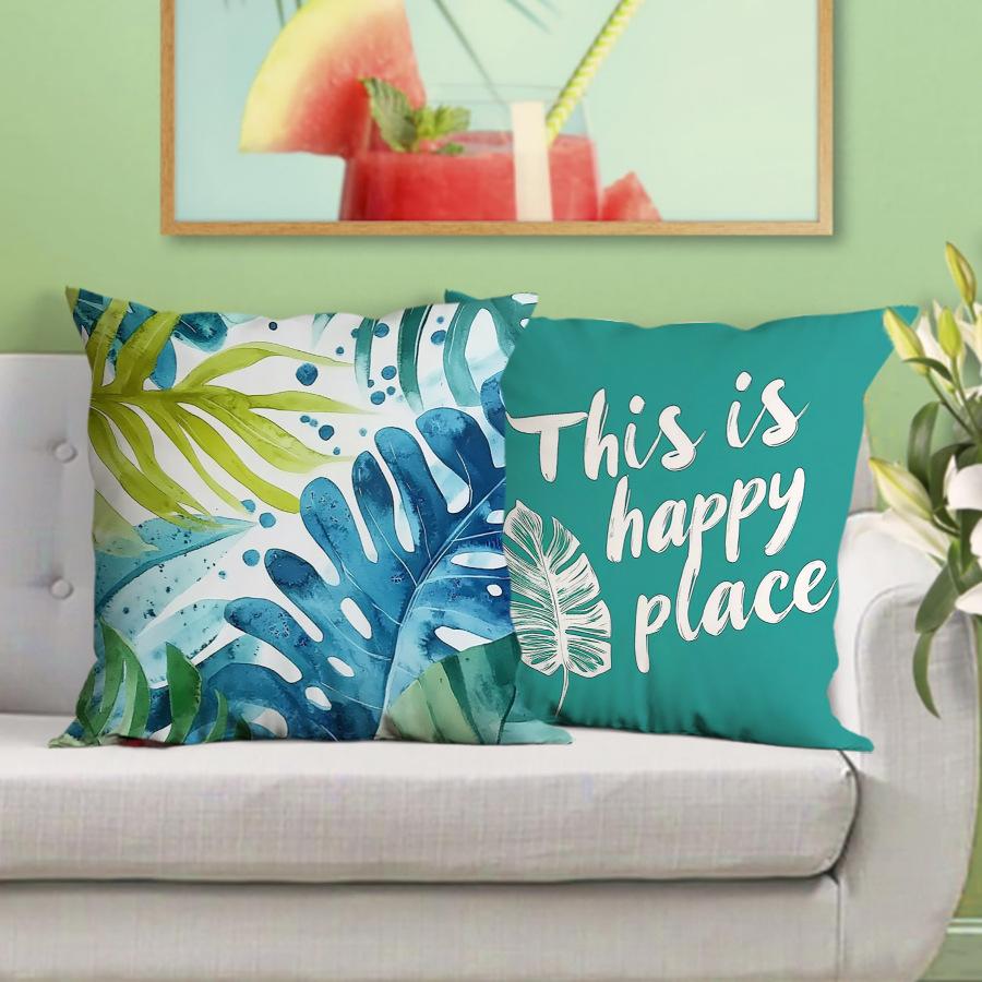Plant Leaf Letter Cushion Cover Short Plush Printed Pattern Pillow Cover Home Decoration Sofa Decorative Cushion Cover