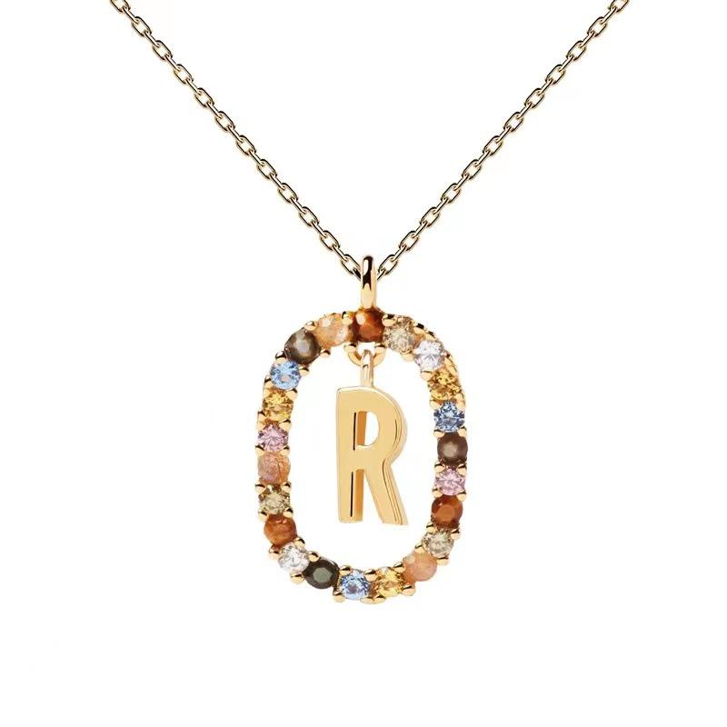 Colored Zirconia 26-Letter Necklace: European & American Style Simple Clavicle Chain Pendant