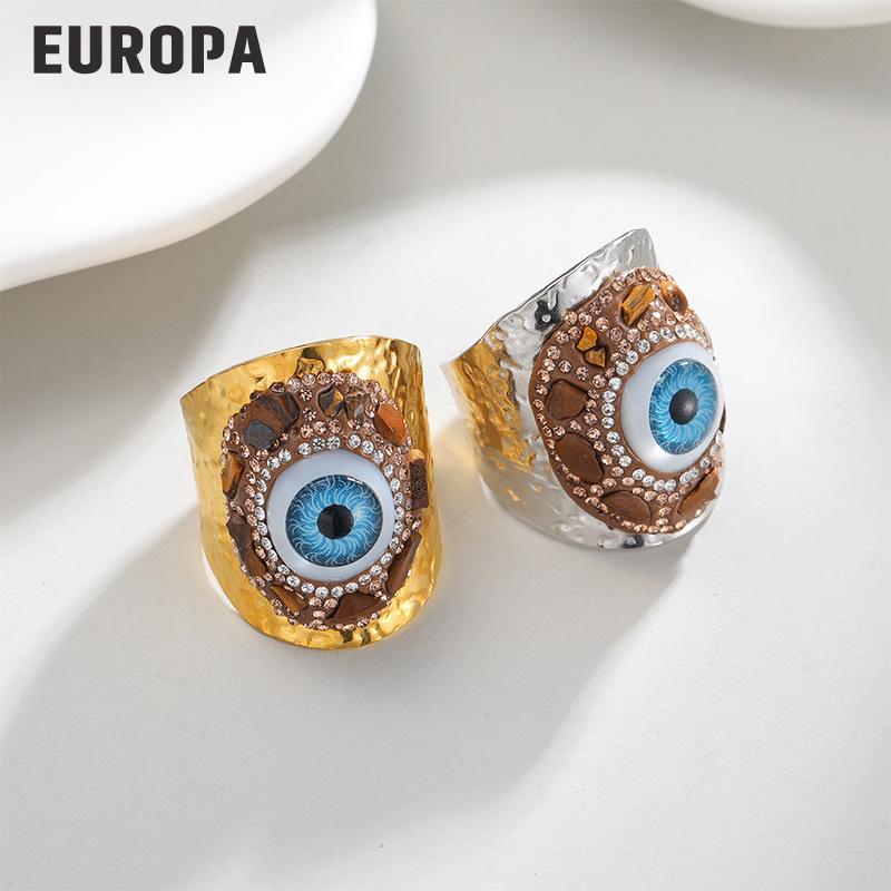 European Exaggerated Wide Band Demon Eye Ring - Fashionable Unisex Accessory with High-End Appeal