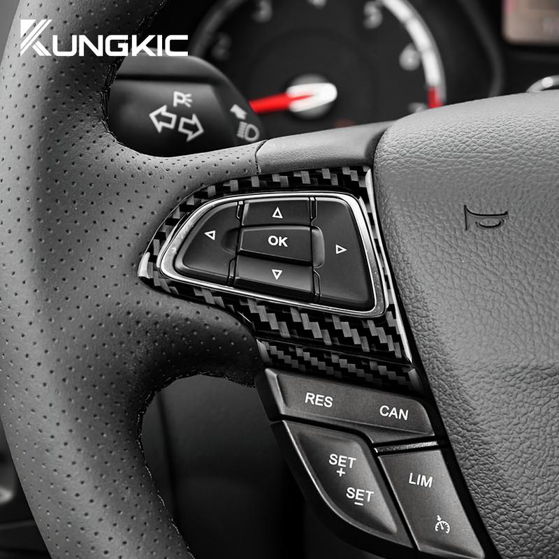 Echte Weiche Kohlefaser Für Ford Focus SE Ecoboost 2015 2016 2017 2018 Auto Lenkrad Knopfrahmen LHD RHD Aufkleber