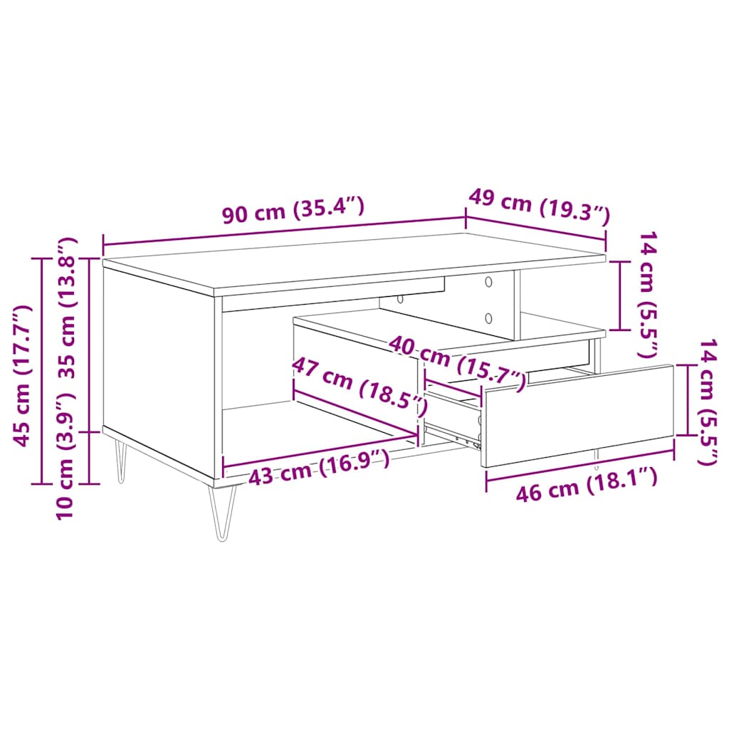 Coffee Table Black Oak Look 90 x 49 x 45 cm Wood Based Material