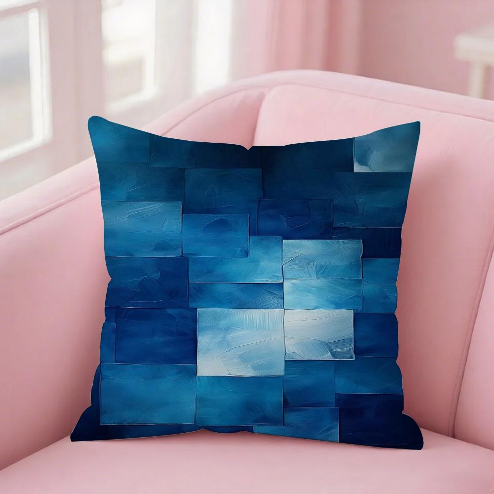 Simple Blue Square Pattern Pillow Cover Case Square Sofa With For Home Use Home Printing Short Plush Cute Cushion Cover