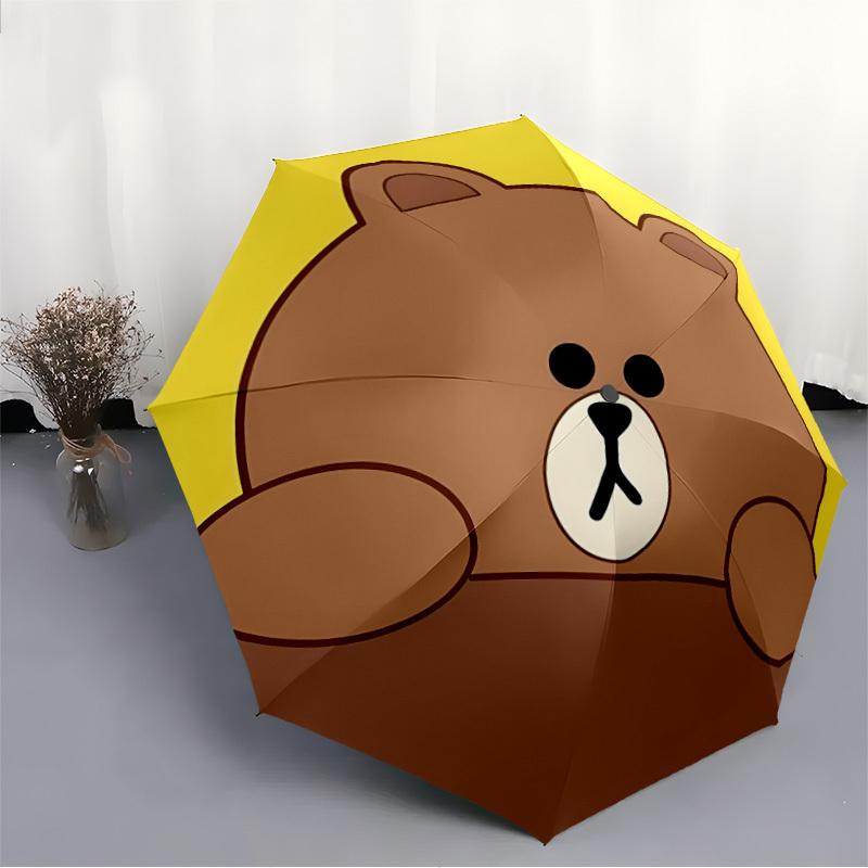 1pc BROWN Bear Line Automatic Folding Umbrella with 8-Rib Compact & Lightweight Design, Self-Opening/ Closing002