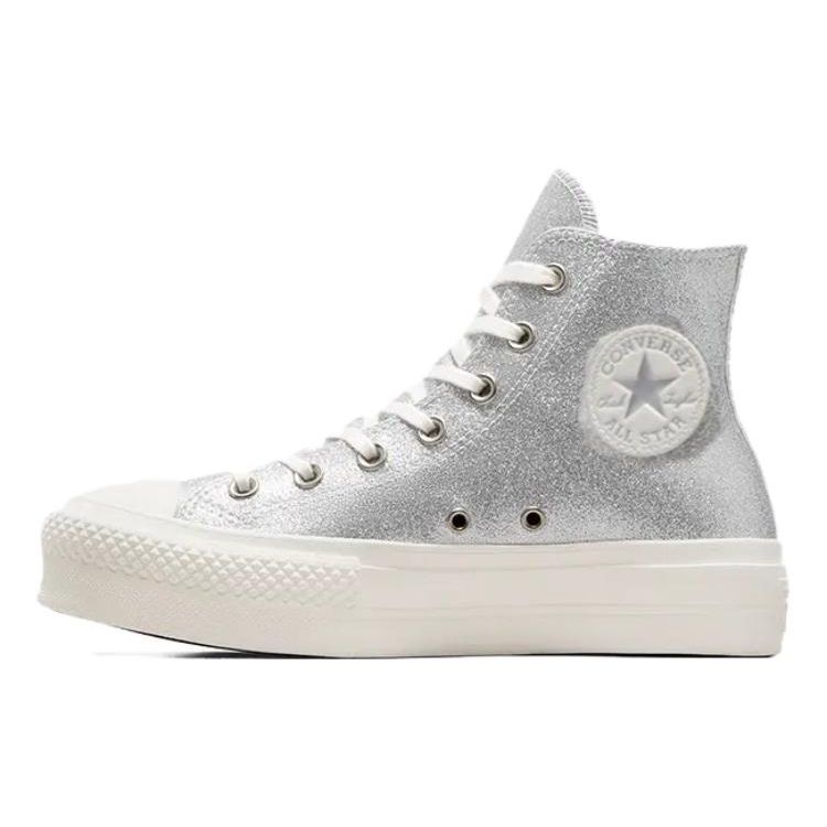 Converse All Star Lift Pohodlné Všestranné Odolné Tlumící Nárazy Lehké Plátěné Boty s Vysokým Svrškem Dámské Tenisky Stříbrné A07949C