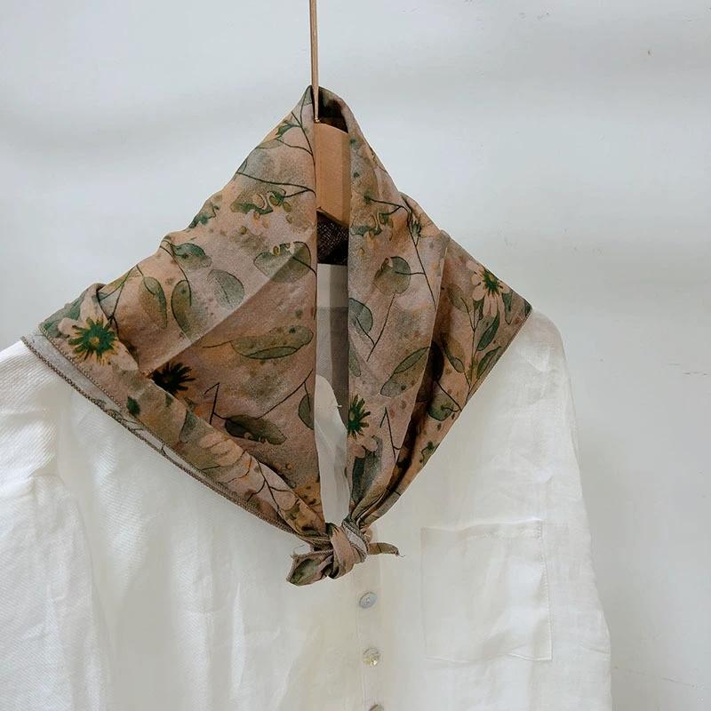 55x55cm Soft Retro Soft Cotton Square Scarf for Women Neckerchief Cotton Headscarf Floral Printed Scarf Hijabs