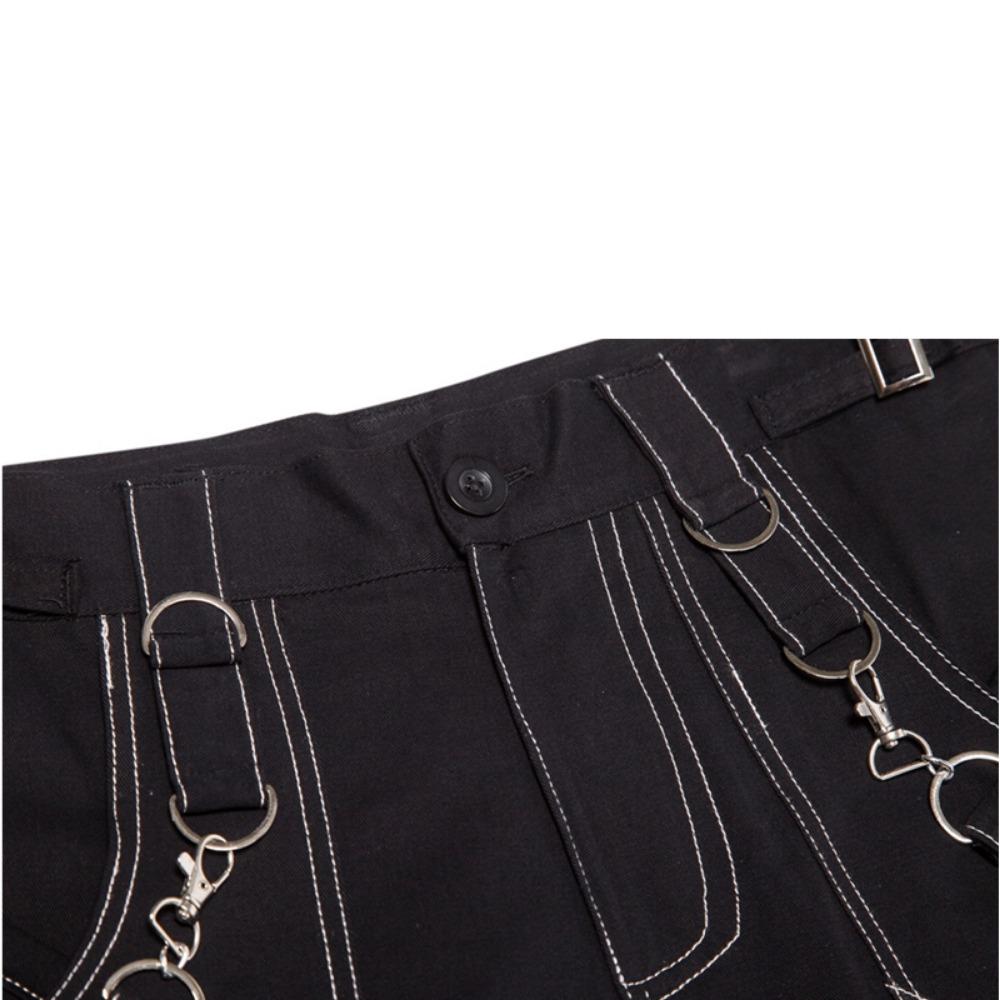 2025 Men's Hip Hop Rock Punk Gothic Pants Cotton Casual Pants Buckle Zip Chain Strap Trousers Men Streetwear Daily Cargo Pants