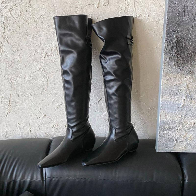 Boots Women's Tall Over Knee Boots 2025 New Autumn and Winter Women's Boots Thick Heel Boots Large Boots Pleated Stacking Boots
