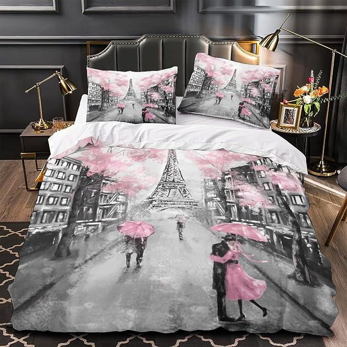 Eiffel Tower Romantic Flowers Bedding Duvet Cover Set 3d Digital Printing Bed Linen Fashion Design Comforter Cover Bedding Sets