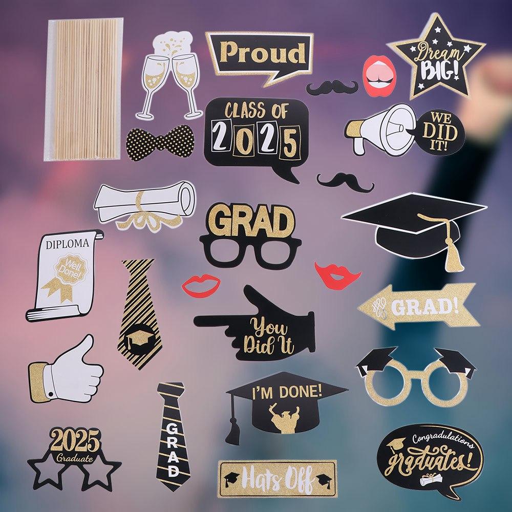 25pcs Congratulation Graduation Photography Props Dress Up Costume Mask For Graduation Season Party