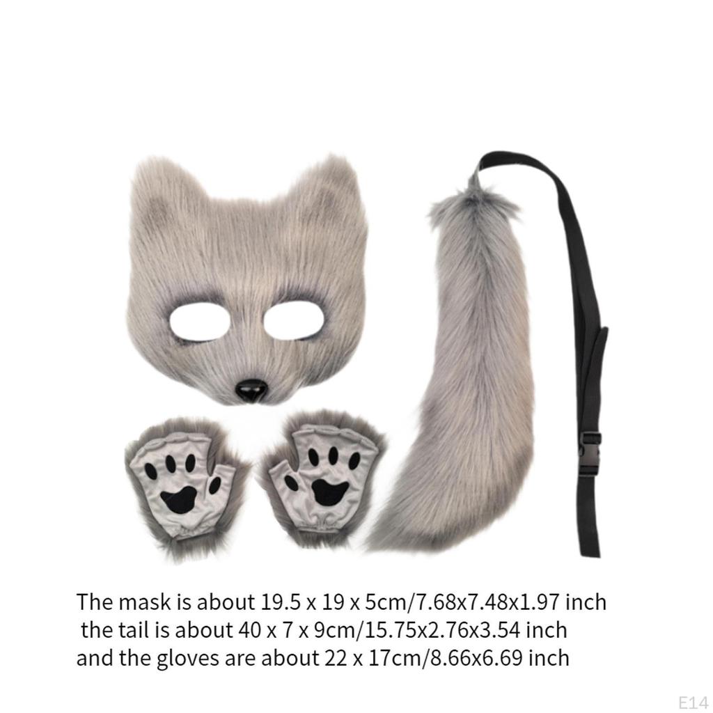 Animal Mask and Tail Set Long for Role Play Halloween Party Costume