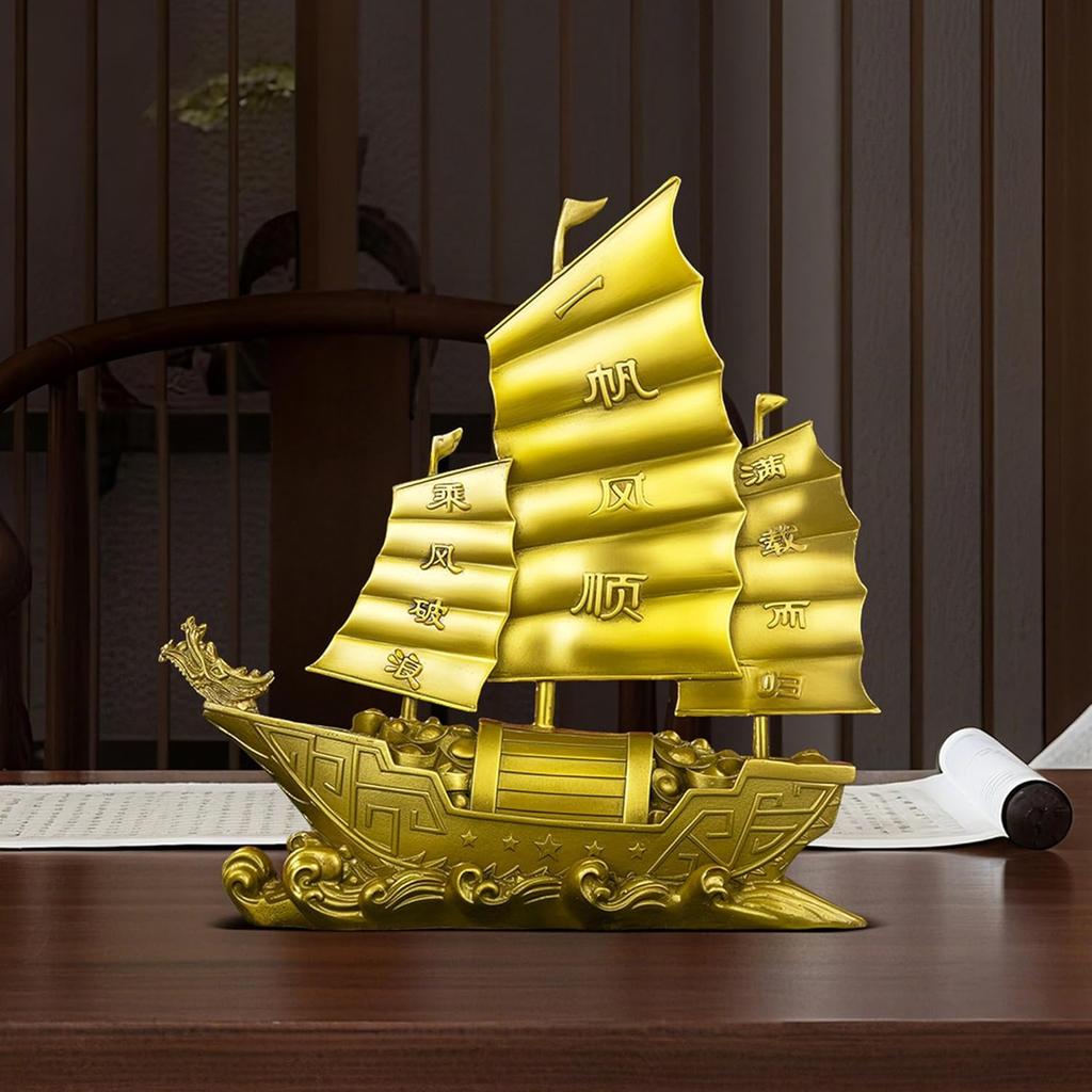 Brass 'Smooth Sailing' Dragon Head Ship Feng Shui Statue – Chinese Wealth & Prosperity Figurine for Entryway, Home Office Desk or Shelf Decor, Gift