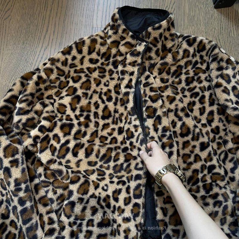 Men's Trendy Vintage Leopard Print Reversible Cotton Jacket with Thickened Anti-Rabbit Fur - American Retro Winter Coat
