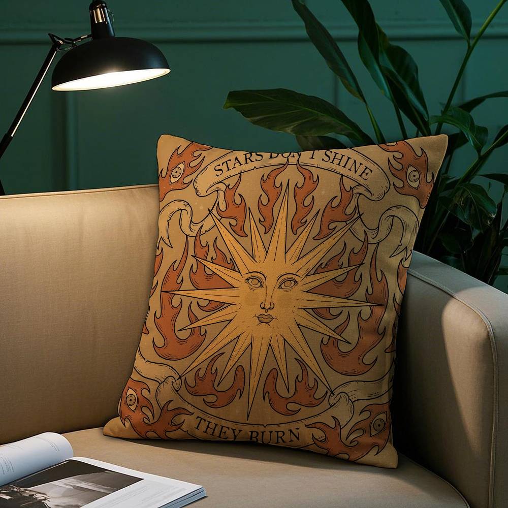 Retro Sun And Moon Pillow Case Short Plush Print Cushion Cover Square Throw Pillow Covers Sofa Home Decor