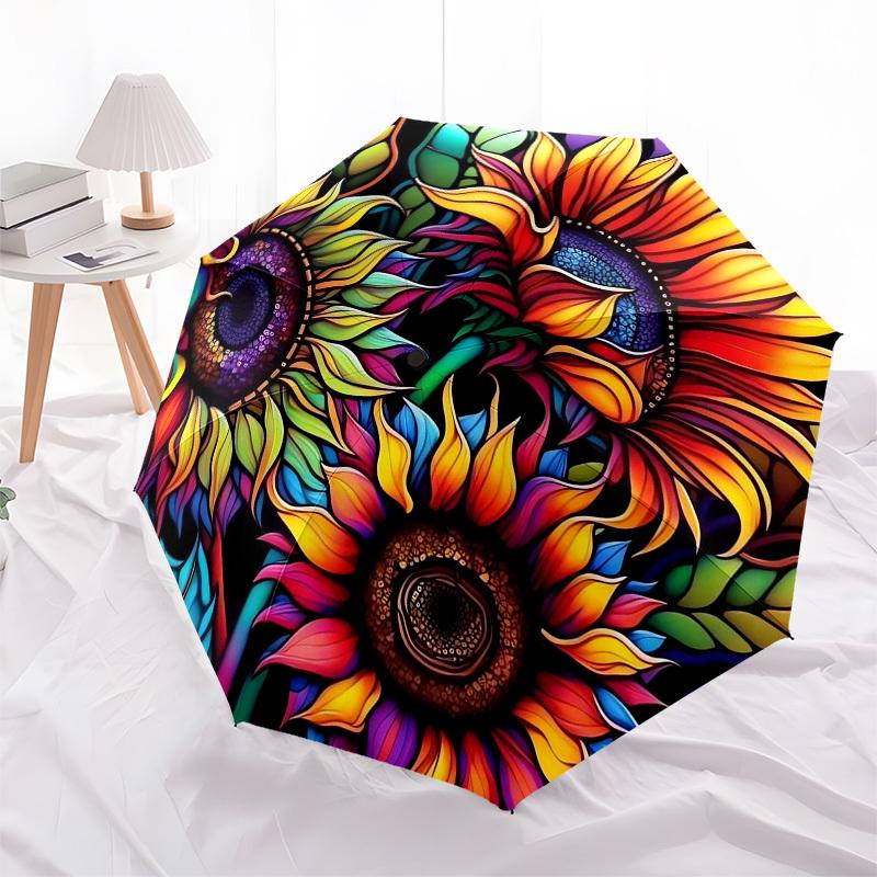 1pc Colorful Sunflower Mandala Design Umbrella with Plastic Handle,Vibrant Cartoon Pattern,Multi-functional UmbrellaPT159