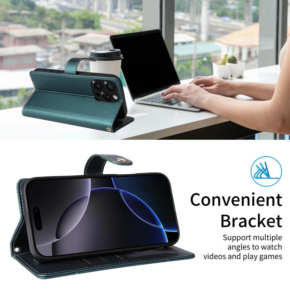 RFID Bloking Phone Case with 6 Card Slots & Cash Pocket Kickstand PU Leather Wallet Case with Wrist Strap for iPhone 17/16/15, Samsung, Xiaomi