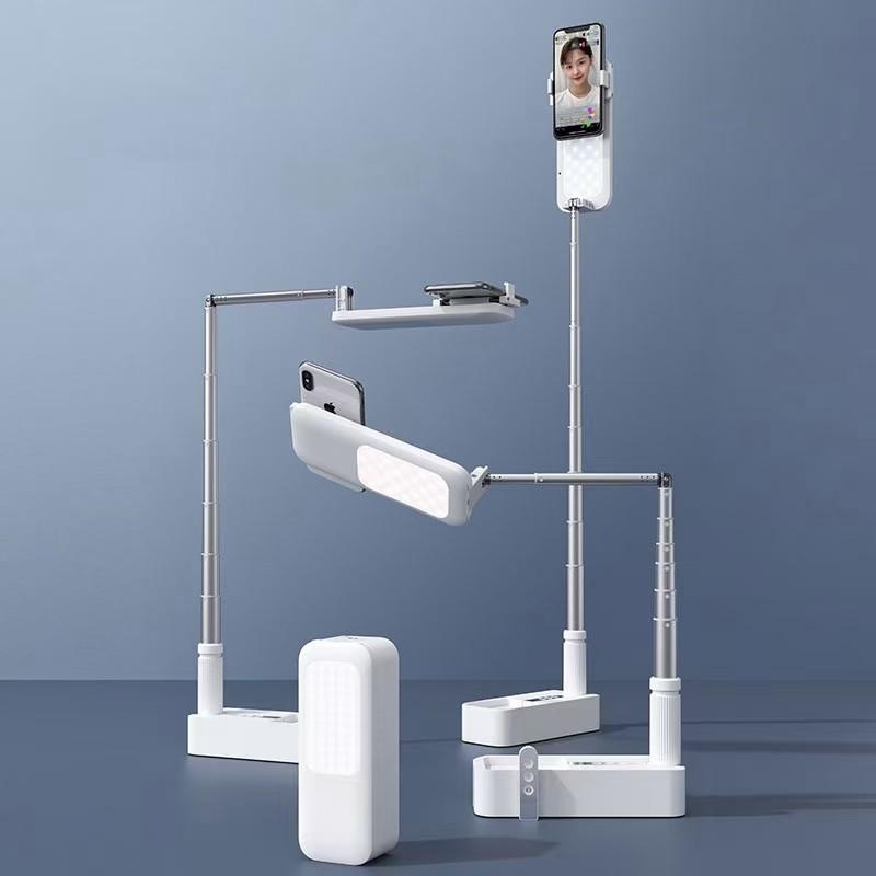 Photography Fill Light & Mobile Live Streaming Bracket with Integrated Storage and Overhead Shot Capability