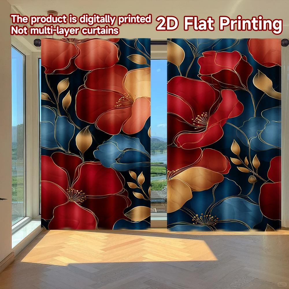 

2D FLAT PRINTING 2pcs Curtains (Without Rod) Floral Elegance in Dark Blue Women is Day Festival Fashion Curtains Polyester Easy 100*130 Rod Pocket 1pcs