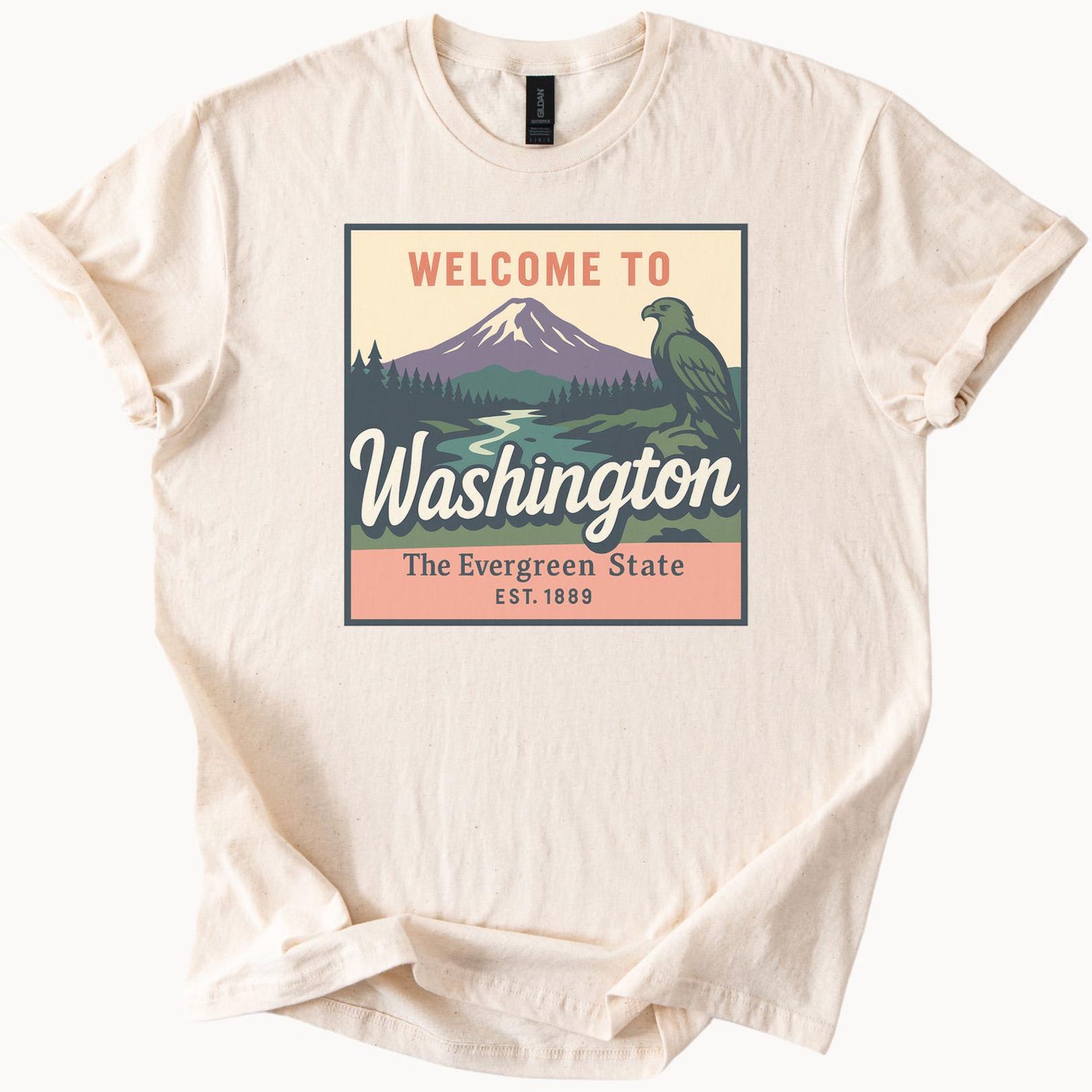 Welcome to Washington Evergreen State Graphic T Shirt Mountain Scene Bird Nature Art Washington State Souvenir Travel Shirt Gift 1889 110