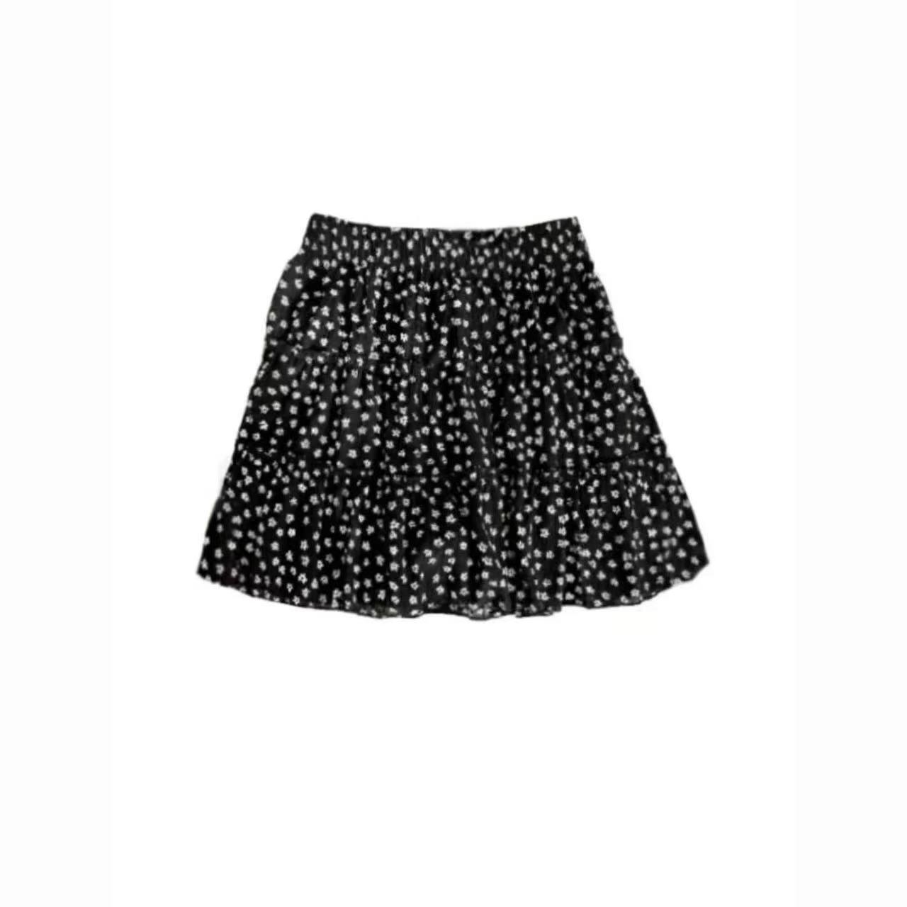 Women s Summer 2026 High-Waisted Polka Dot Floral A-Line Mini Skirt - Black Fluffy Layered Design M чёрный