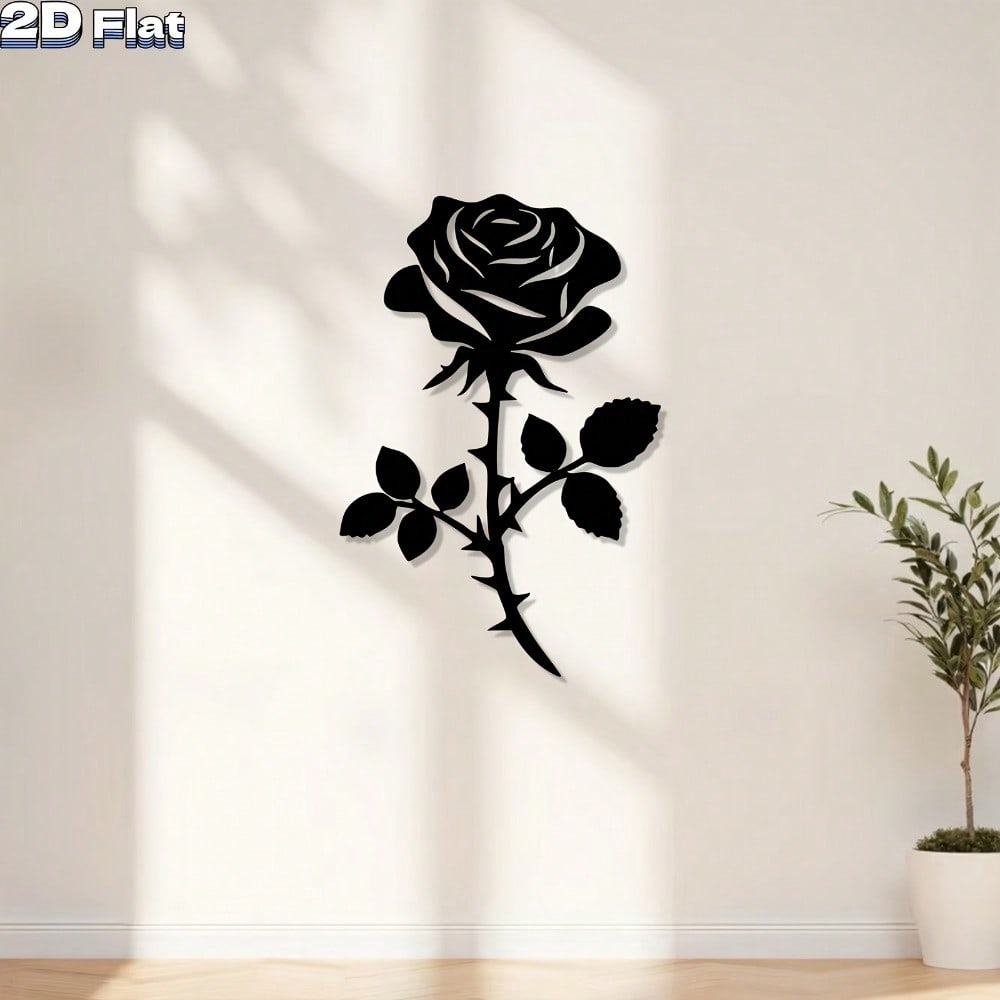 Art Mural Rose en Métal Premium, Statue Murale en Fer pour Décoration de Chambre à Coucher et de Jardin