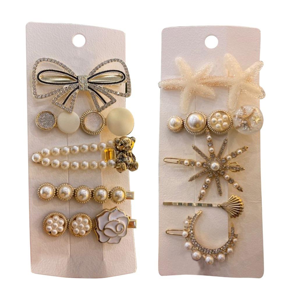 

Hand Crafted Crystal Hairpin Set Stylish Star Sea Hair Clip Pearl Hair Clips Set Daily Use