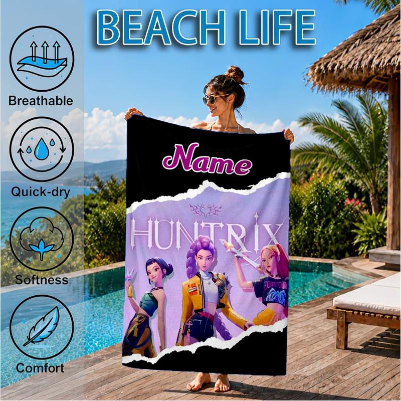 Custom Name Powerful KPop Fashion Beach Towel Microfiber Beach Towel, Lightweight and Quick-Dry, for Summer Travel, Swimming Pool Gift