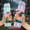 1PC Mountain Rocket Cartoon 750ml Color Plastic Sports Water Bottle Leakproof Flip Straw Lid Suitable for Sports Office Home Use