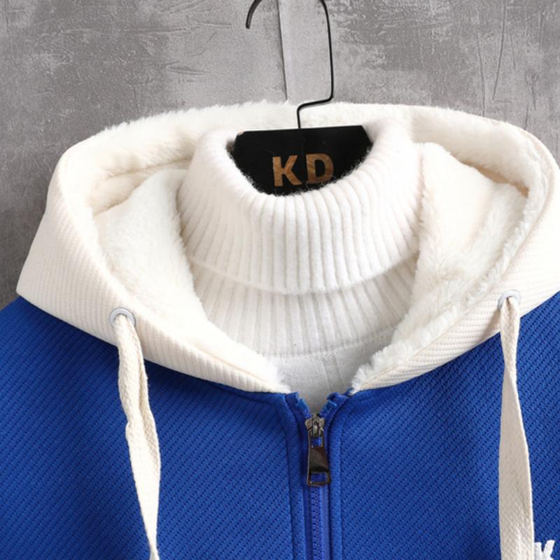Plus Size Men's Autumn and Winter Lambswool Cardigan Hooded Sweater  Padded and Thickened Top Coat