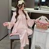 1011 New French Sweet Wind Ice Silk Pajamas Women's Thin Lace Court Long-sleeved Trousers Loungewear Set
