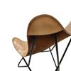 Camel Color Genuine Buff Leather Butterfly Chair - Comfortable Arm Rest Living Room Butterfly Chair – with Black Powder Coated Iron Stand