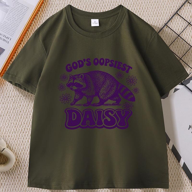 Funny Raccoon TShirt Gods Oopsiest Daisy Cottagecore Tee Vintage Animal Short Sleeve Round Neck Printed T Shirt Unisex