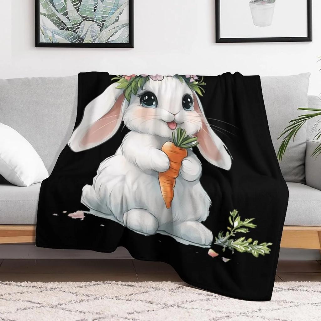 1PC Cute Animal White Rabbit Throw Thin Blanket Gifts for Couch Bed Car Home Camping for Bunny Dogs Panda Lovers all season use