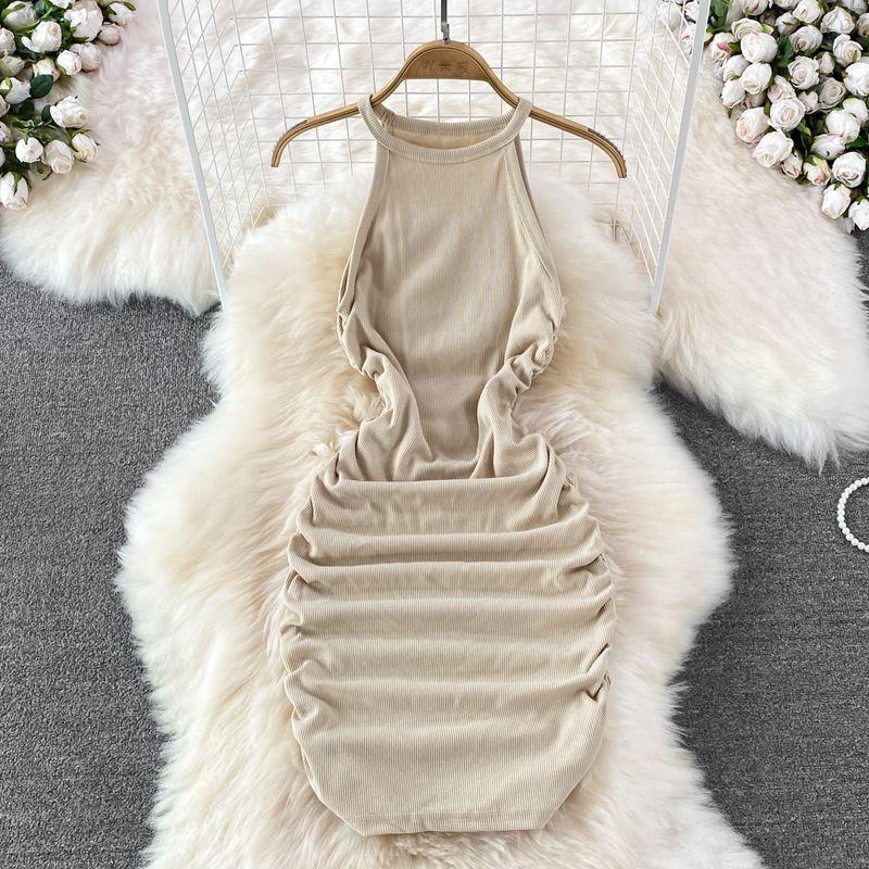 

Off-the-Shoulder Summer Pure Desire Skinny Slimming Dress Halterneck Apricot All yards