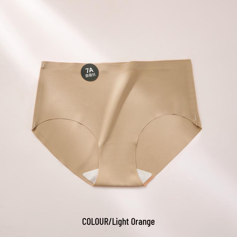 Women's Seamless Mid-Waist Triangle Panties with Antibacterial Mulberry Silk Crotch - Comfortable, Close-Fitting, and Skin-Friendly.