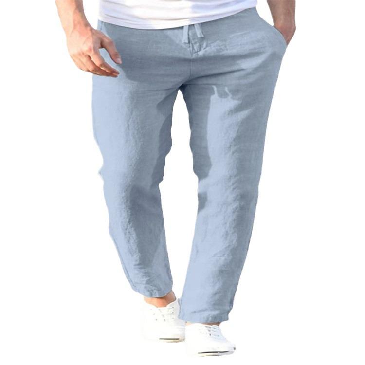 Pantalones de Lino de Verano Ajustados para Hombre 2024 – Transpirables, Color Sólido, Cintura Elástica, Corte Recto